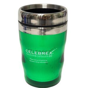 Vtg Celebrex Metallic Green Travel Mug Cup Drug Rep Pharmaceutical Advertising